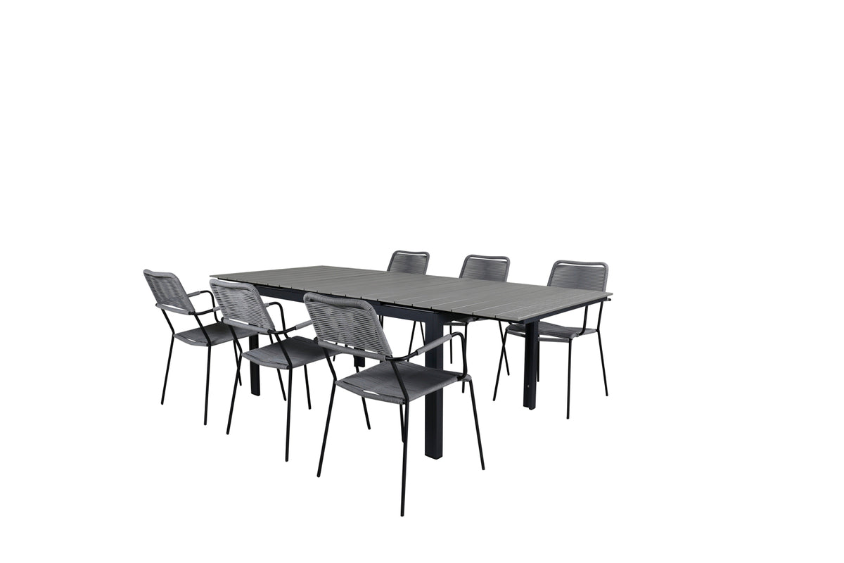 Venture Design Levels & Lindos Matbord 160x100x75 + Matstolar Grå