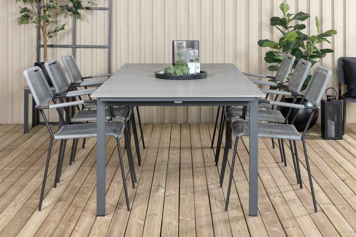 Venture Design Levels & Lindos Rektangulära Matbord 229x100x75 Svart + Matstolar Grå