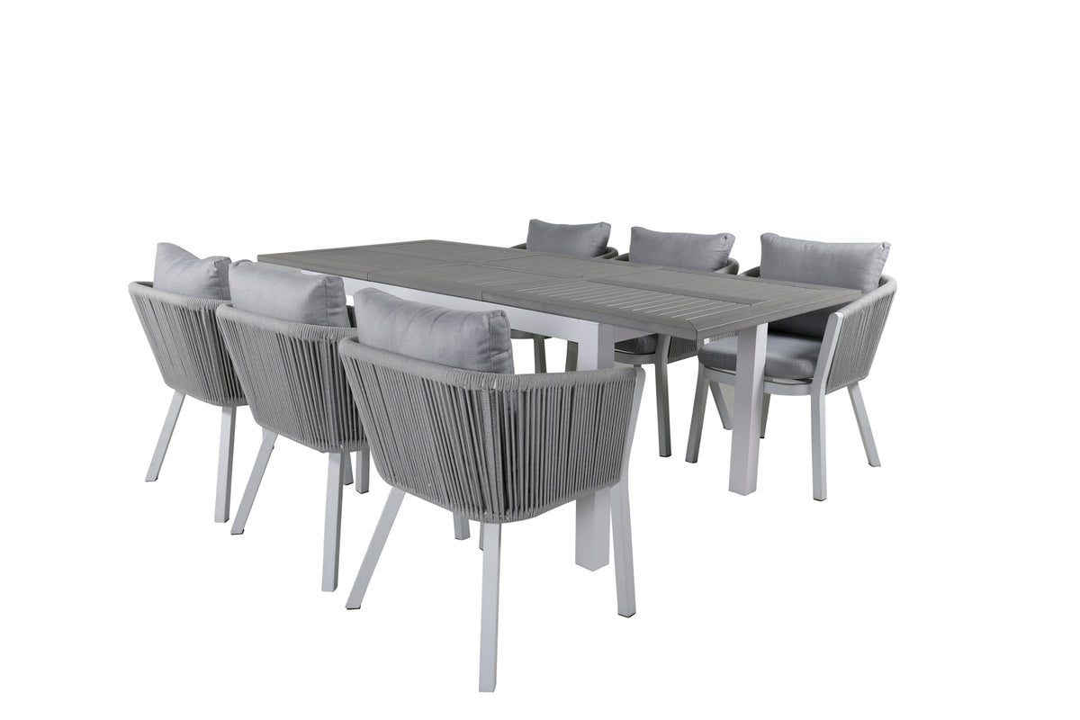 Venture Design Virya & Albany Matstolar 2-pack Grå + Rektangulära Matbord 74 x 152 x 90 Vit