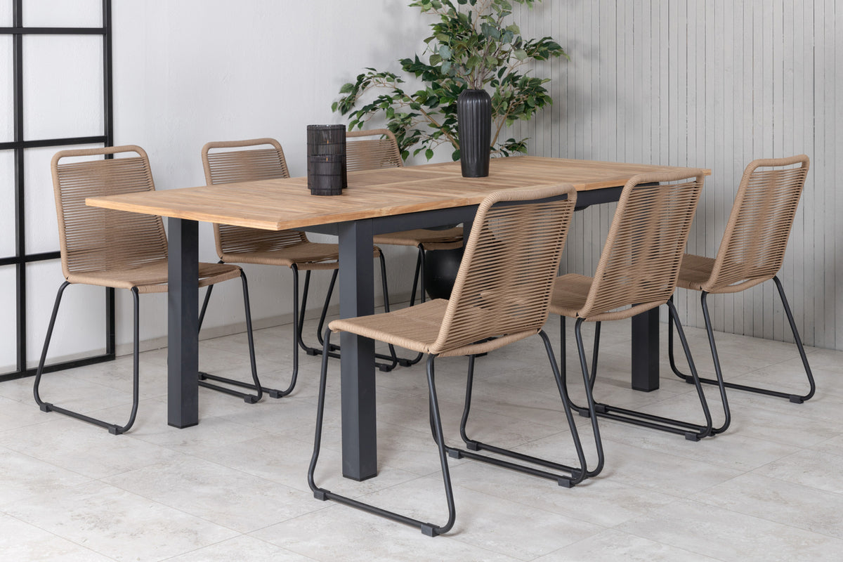 Venture Design Panama & Lindos Rektangulära Matbord 152 x 90 Svart + Matstolar 2-pack Brun