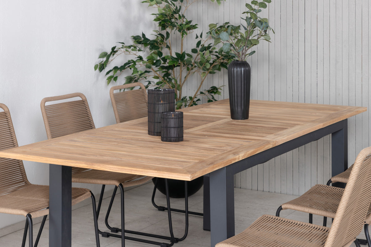 Venture Design Panama & Lindos Rektangulära Matbord 152 x 90 Svart + Matstolar 2-pack Brun
