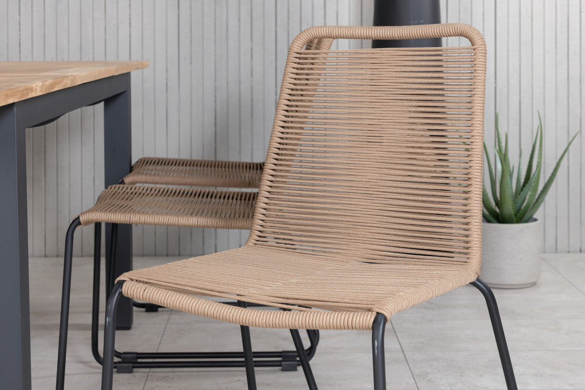 Venture Design Panama & Lindos Rektangulära Matbord 152 x 90 Svart + Matstolar 2-pack Brun
