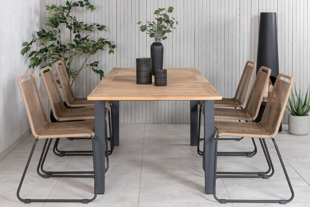 Venture Design Panama & Lindos Rektangulära Matbord 152 x 90 Svart + Matstolar 2-pack Brun