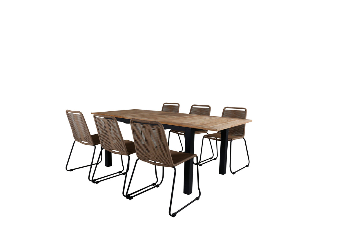 Venture Design Panama & Lindos Rektangulära Matbord 152 x 90 Svart + Matstolar 2-pack Brun
