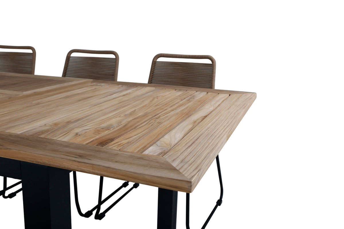 Venture Design Panama & Lindos Rektangulära Matbord 152 x 90 Svart + Matstolar 2-pack Brun