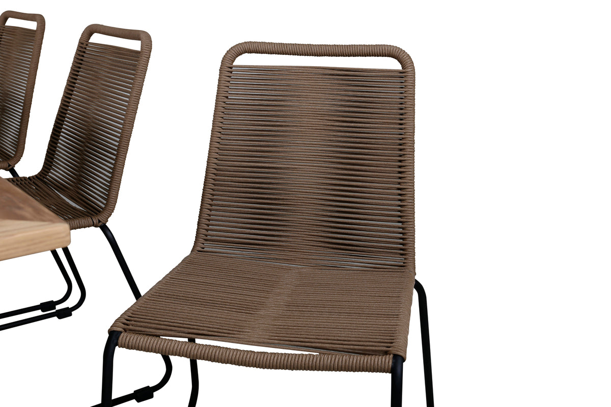Venture Design Panama & Lindos Rektangulära Matbord 152 x 90 Svart + Matstolar 2-pack Brun