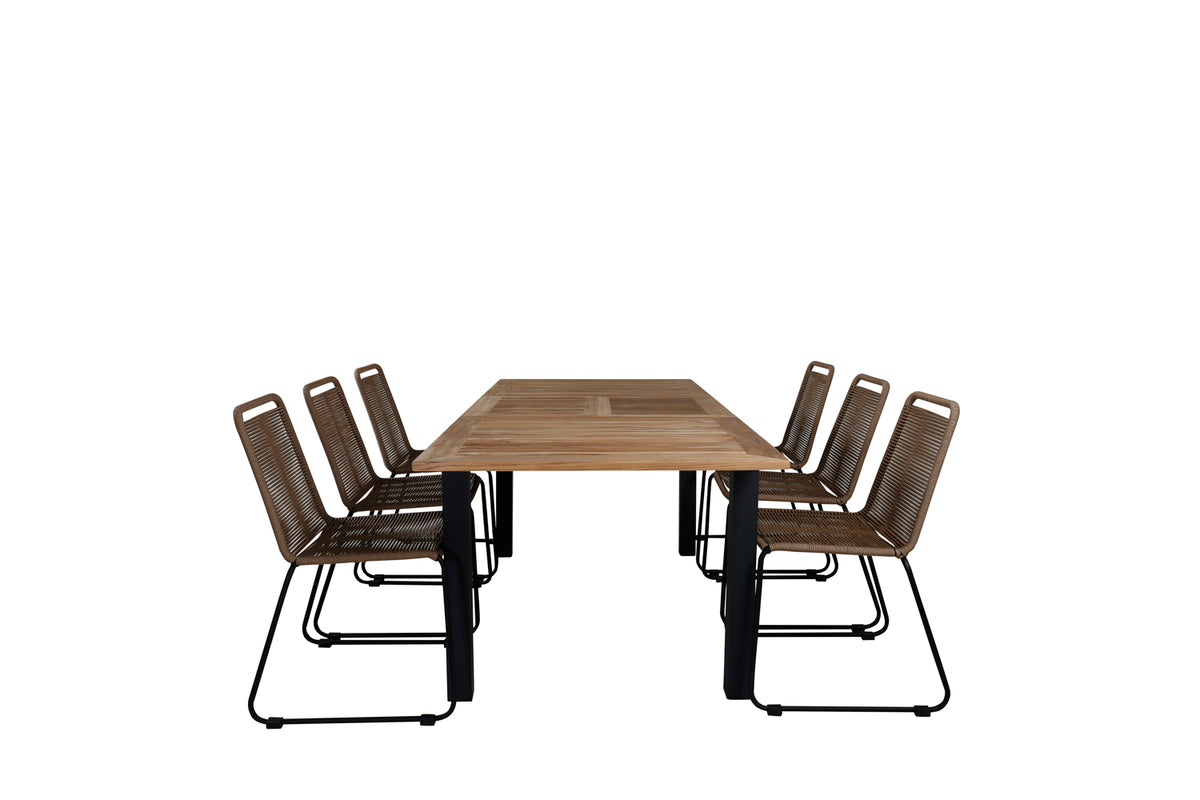 Venture Design Panama & Lindos Rektangulära Matbord 152 x 90 Svart + Matstolar 2-pack Brun