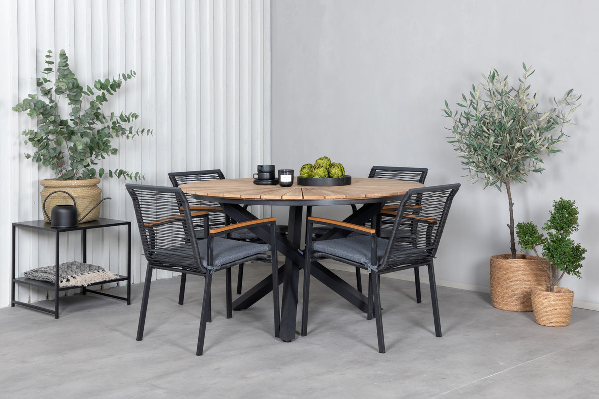 Venture Design Dallas & Mexico Matstolar Svart + Matbord ⌀140