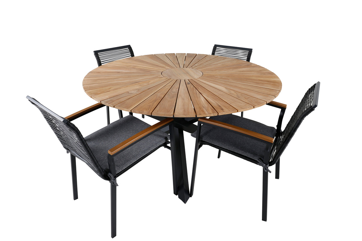 Venture Design Dallas & Mexico Matstolar Svart + Matbord ⌀140