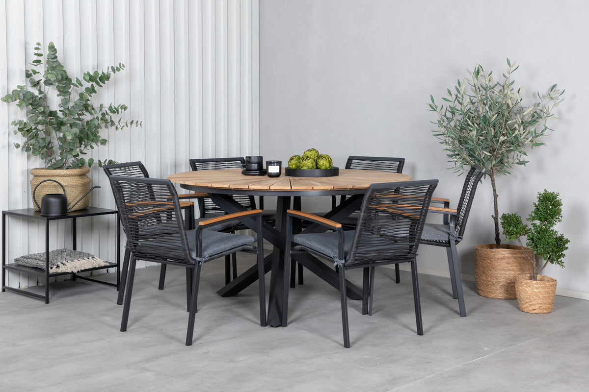 Venture Design Dallas & Mexico Matstolar Svart + Matbord ⌀140