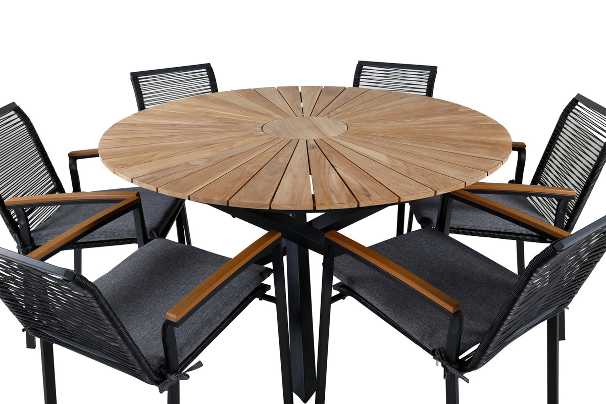 Venture Design Dallas & Mexico Matstolar Svart + Matbord ⌀140