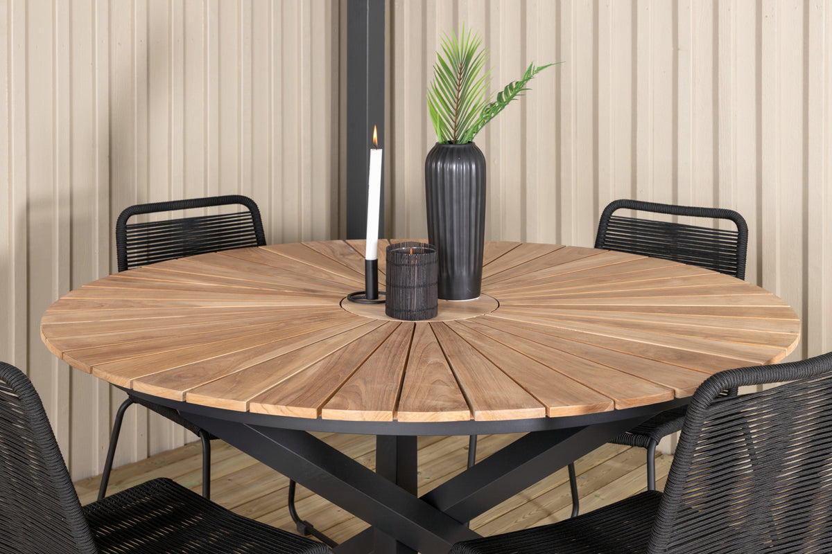 Venture Design Mexico & Lindos Matbord ⌀140 + Matstolar Svart