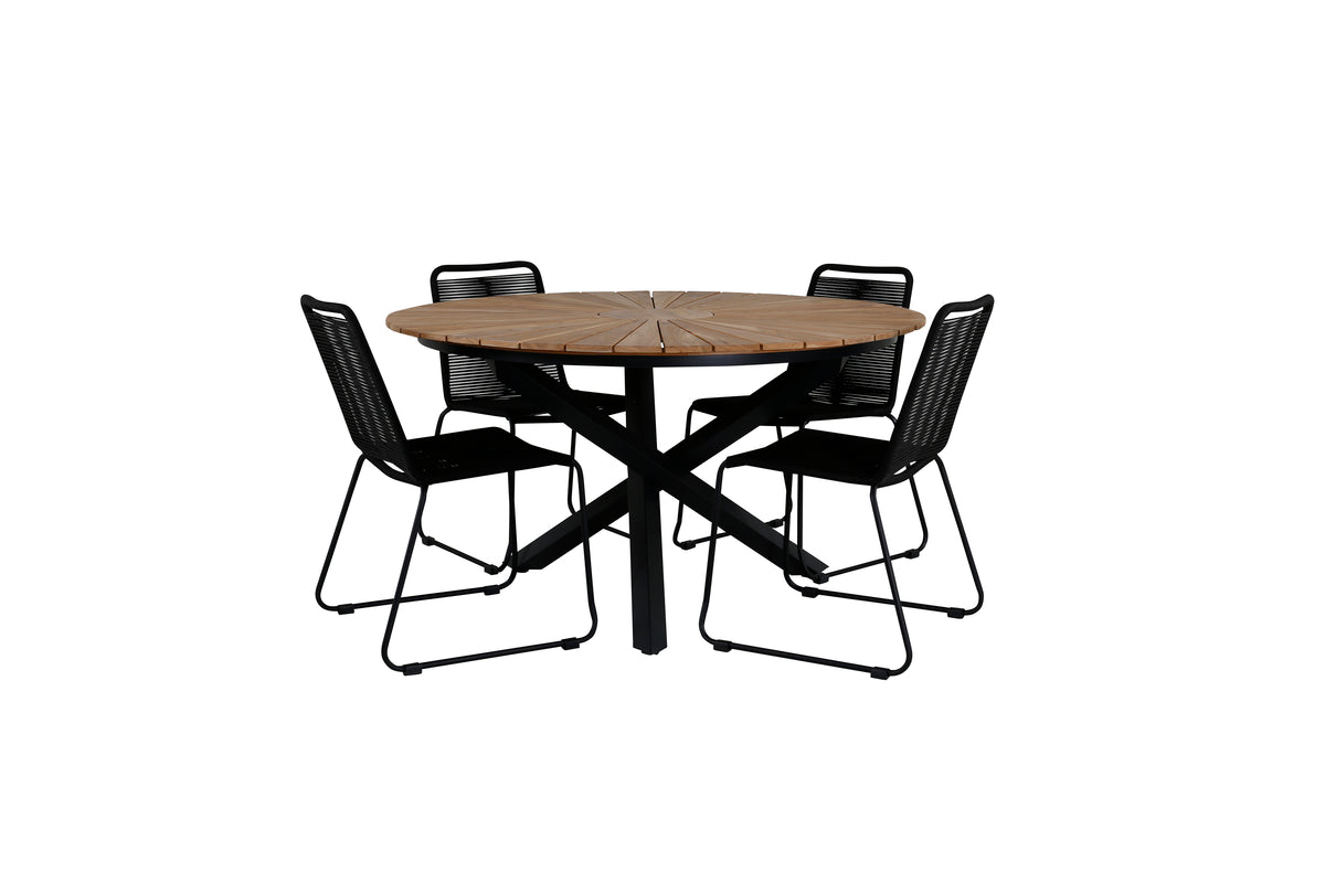 Venture Design Mexico & Lindos Matbord ⌀140 + Matstolar Svart