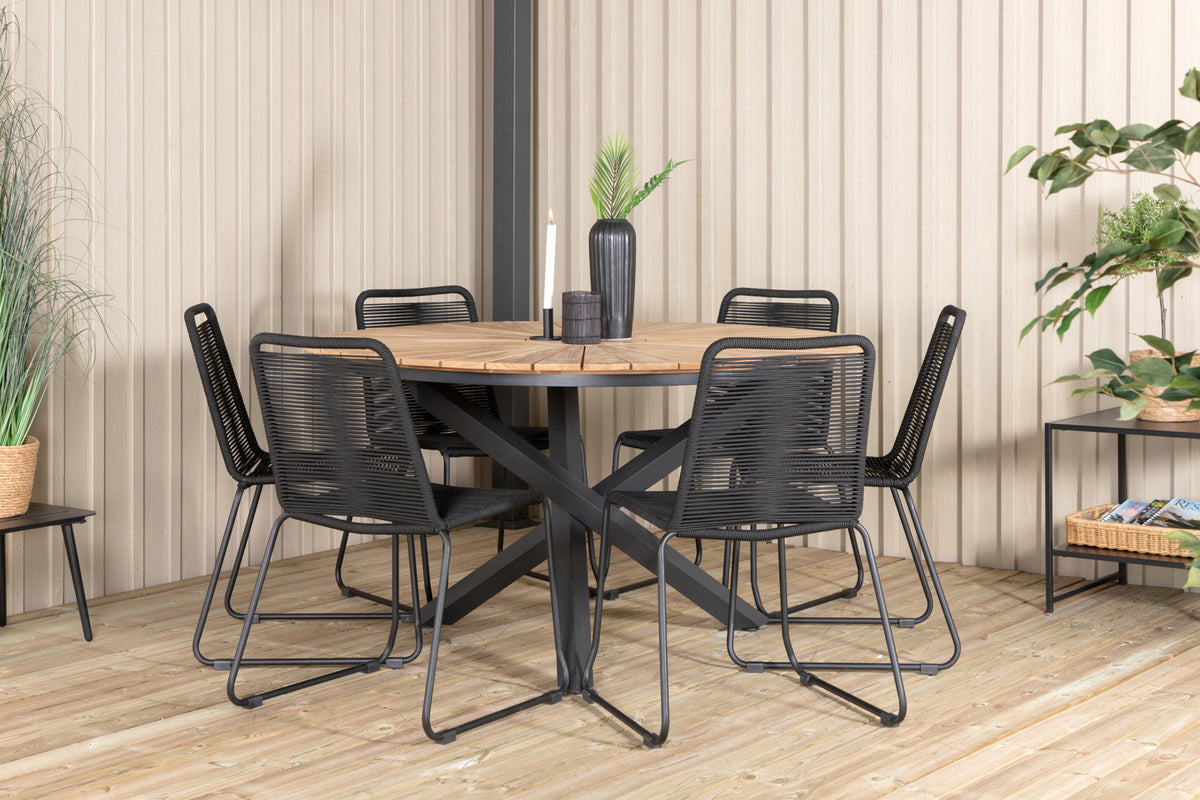 Venture Design Mexico & Lindos Matbord ⌀140 + Matstolar Svart