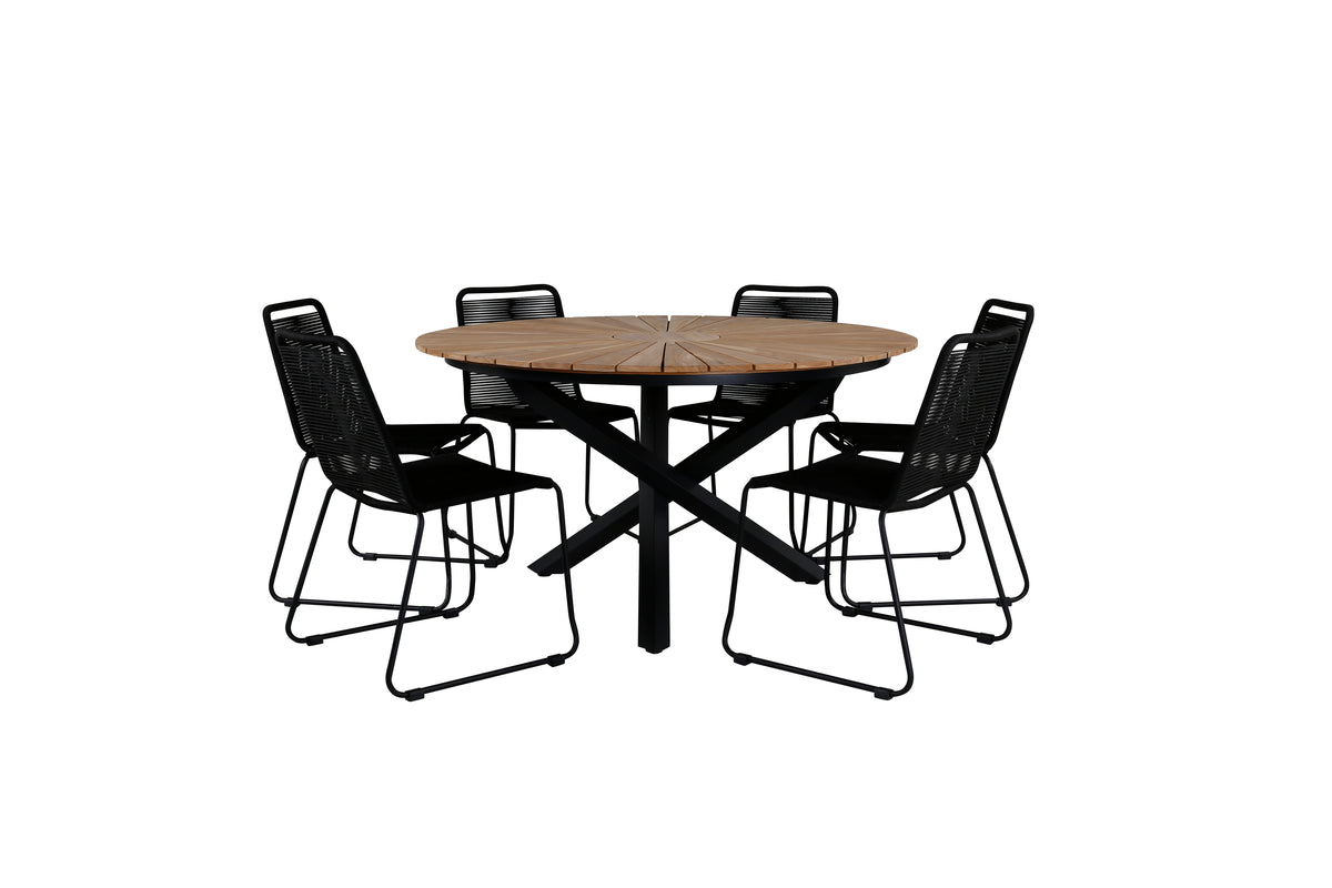 Venture Design Mexico & Lindos Matbord ⌀140 + Matstolar Svart