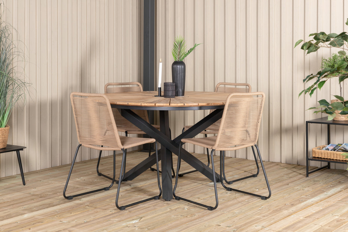 Venture Design Mexico & Lindos Matbord ⌀140 + Matstolar Brun