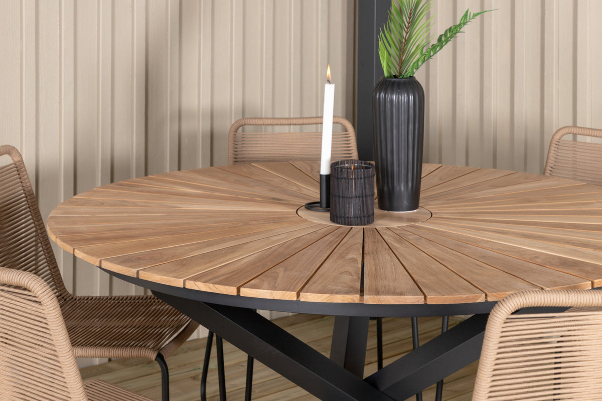 Venture Design Mexico & Lindos Matbord ⌀140 + Matstolar Brun