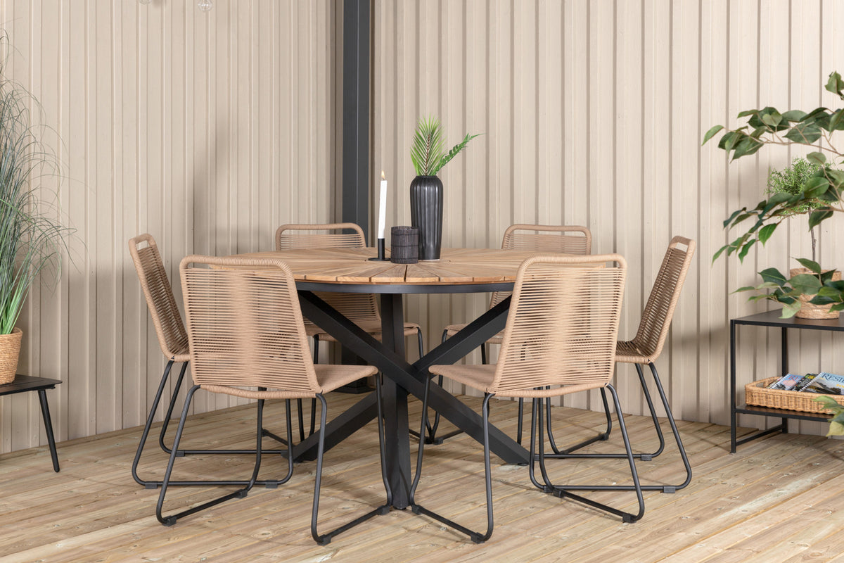 Venture Design Mexico & Lindos Matbord ⌀140 + Matstolar Brun