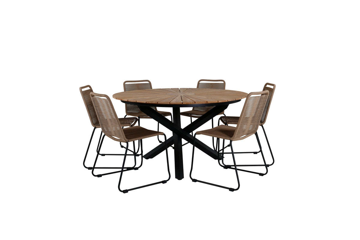 Venture Design Mexico & Lindos Matbord ⌀140 + Matstolar Brun