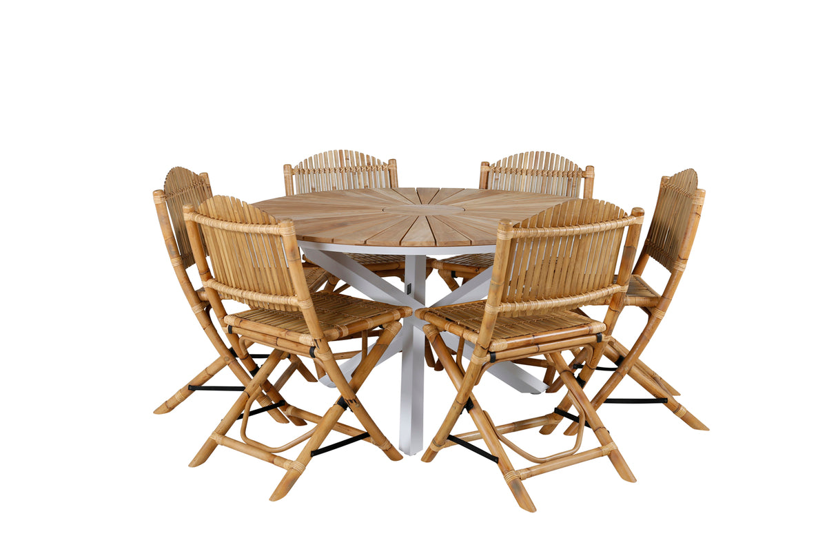 Venture Design Cane & Mexico Caféstolar Natur + Matbord ⌀140