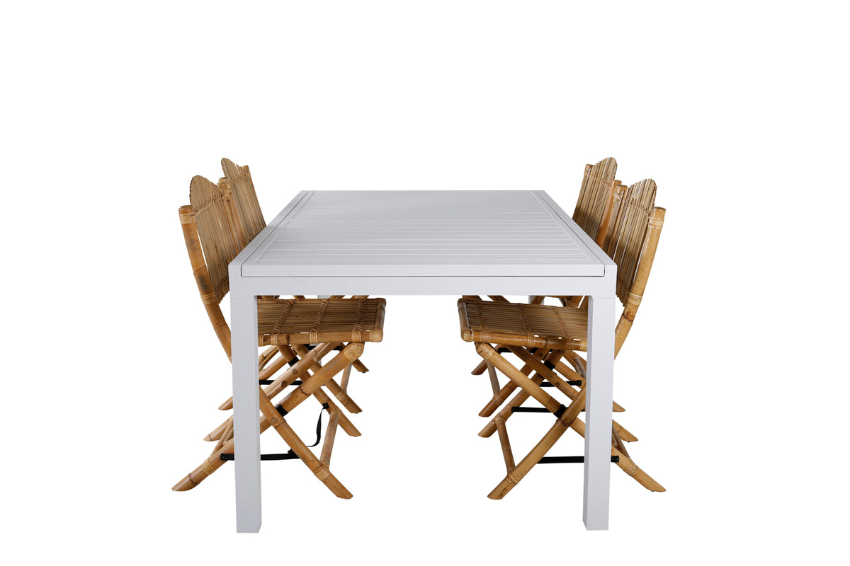 Venture Design Cane & Marbella Caféstolar Natur + Matbord 160x100x75