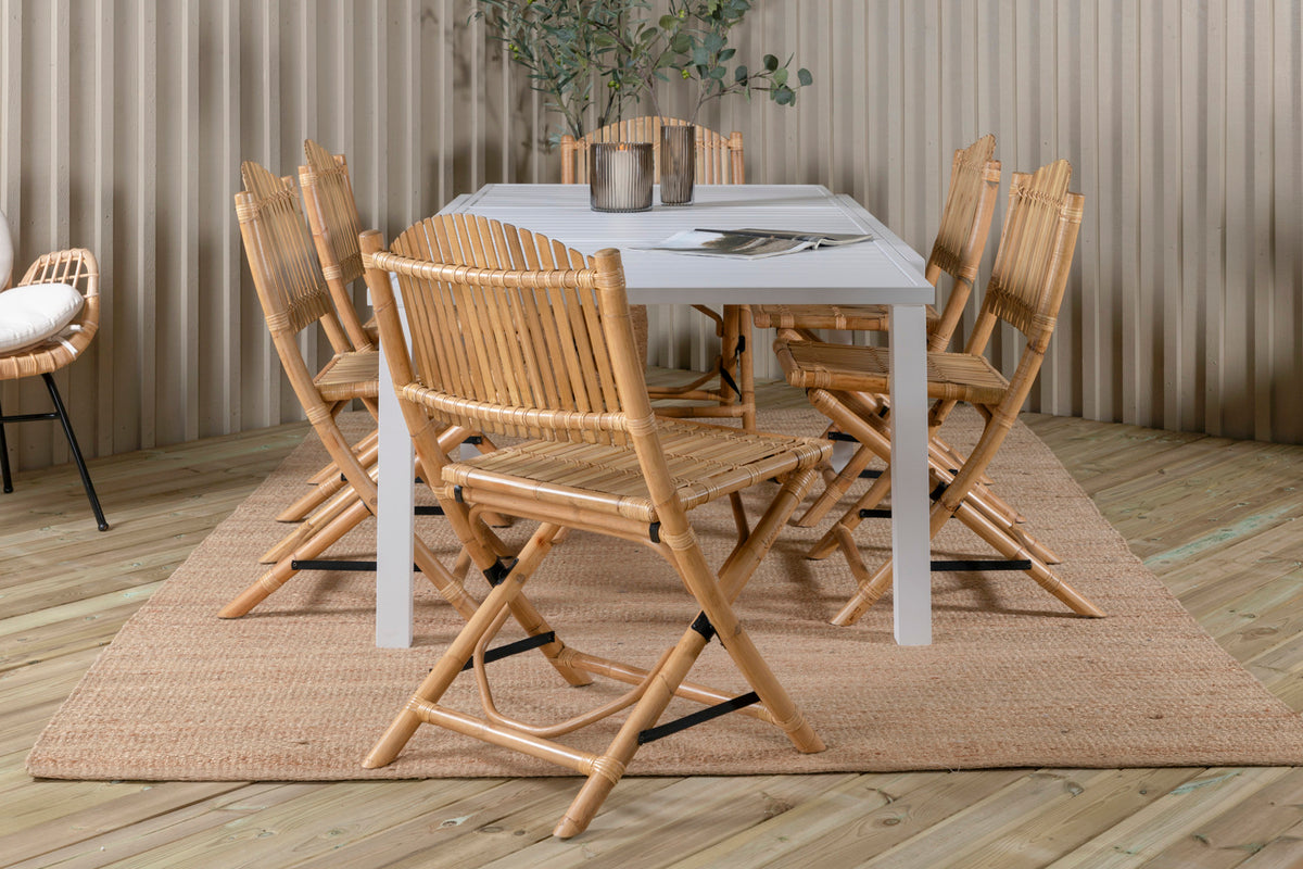 Venture Design Cane & Marbella Caféstolar Natur + Matbord 160x100x75