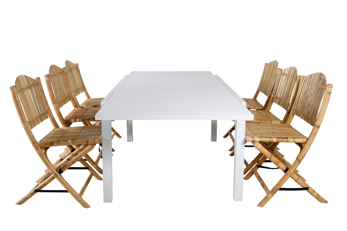 Venture Design Cane & Marbella Caféstolar Natur + Matbord 160x100x75