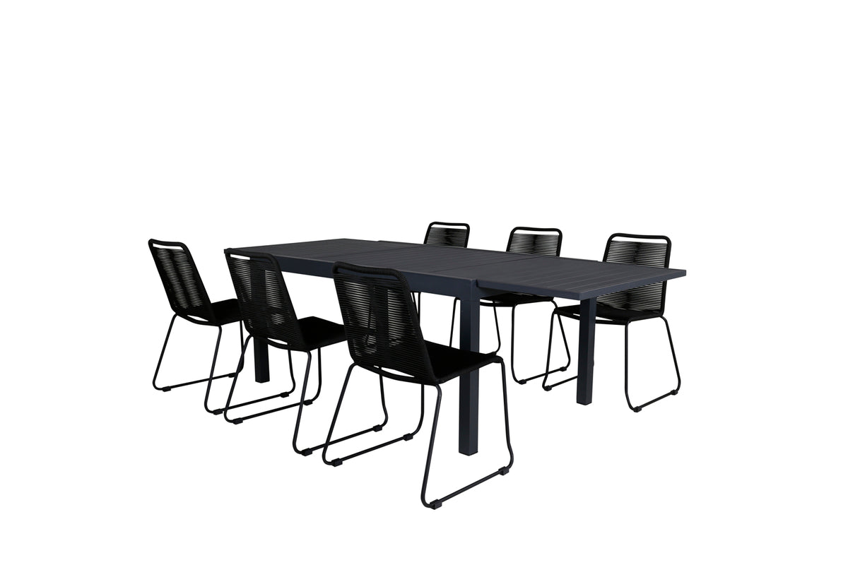 Venture Design Lindos & Marbella Matstolar Svart + Matbord 160x100x75