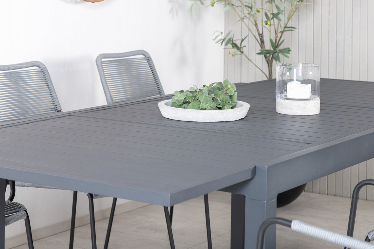 Venture Design Marbella & Lindos Rektangulära Matbord 160 x 100 Svart + Matstolar 2-pack Grå