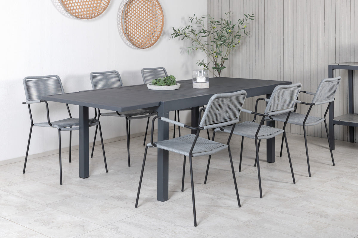 Venture Design Marbella & Lindos Rektangulära Matbord 160 x 100 Svart + Matstolar 2-pack Grå