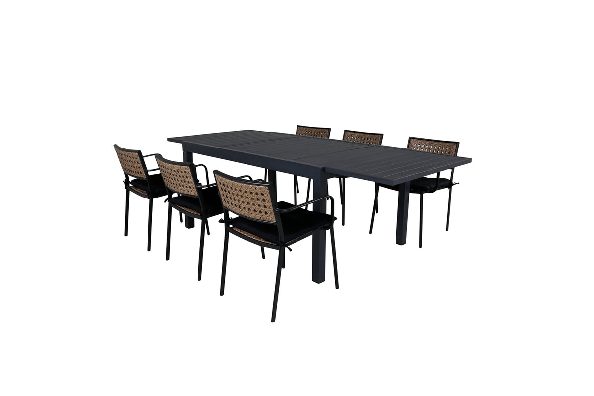 Venture Design Paola & Marbella Matstolar 4-pack Natur + Rektangulära Matbord 160x100x75 Svart