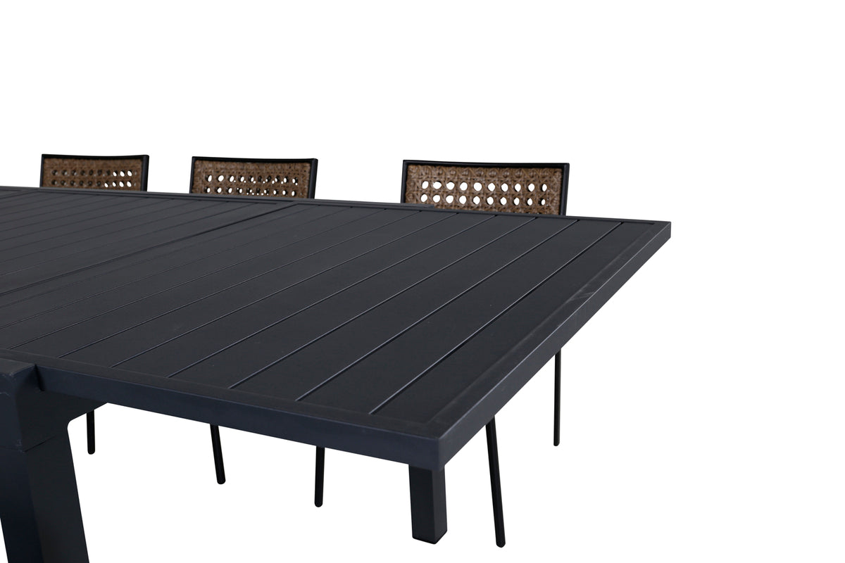 Venture Design Paola & Marbella Matstolar 4-pack Natur + Rektangulära Matbord 160x100x75 Svart