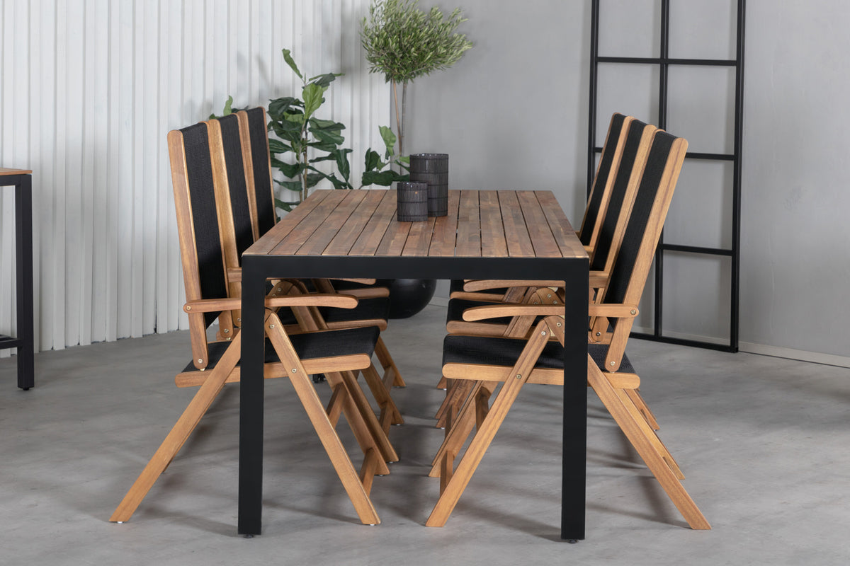 Venture Design Little John & Bois Matstolar 2-pack Svart + Rektangulära Matbord 205 x 90 Natur