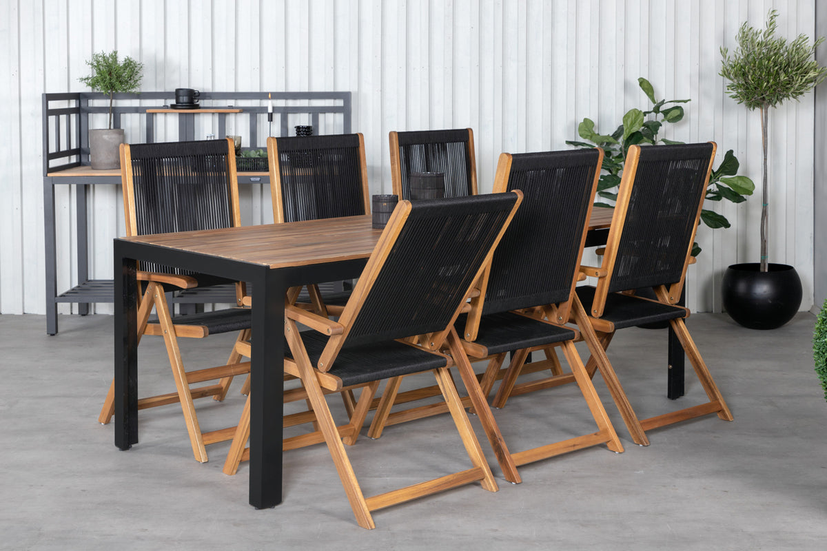 Venture Design Little John & Bois Matstolar 2-pack Svart + Rektangulära Matbord 205 x 90 Natur