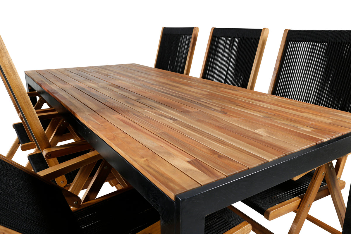 Venture Design Little John & Bois Matstolar 2-pack Svart + Rektangulära Matbord 205 x 90 Natur