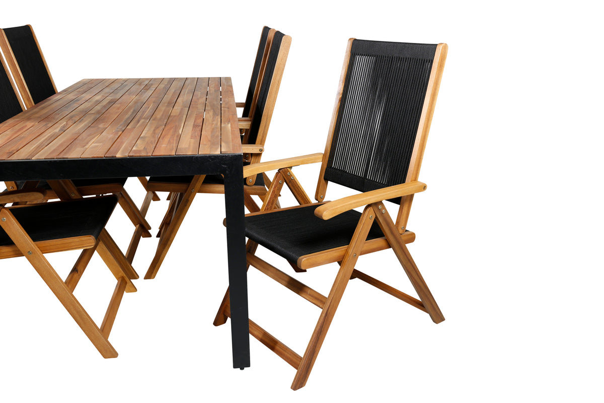 Venture Design Little John & Bois Matstolar 2-pack Svart + Rektangulära Matbord 205 x 90 Natur