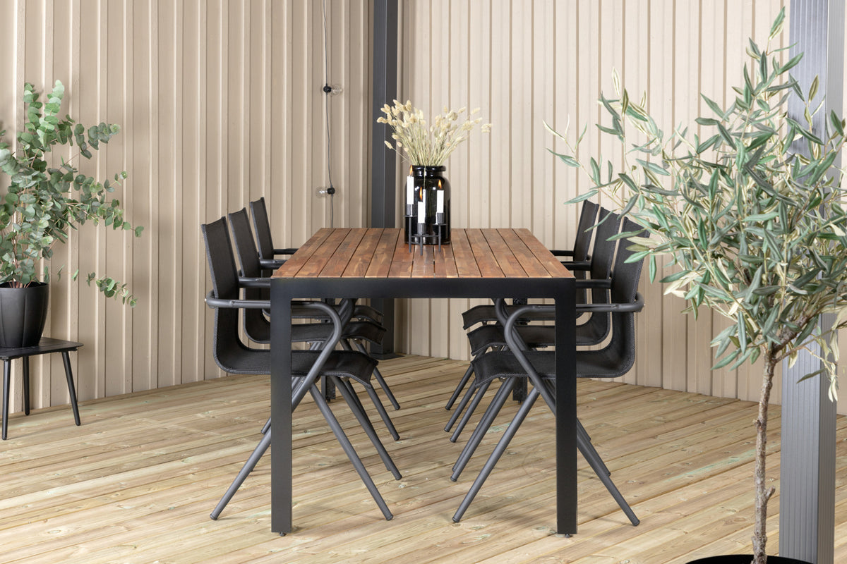 Venture Design Alina & Bois Matstolar 6-pack Svart + Rektangulära Matbord 205 x 90 Natur