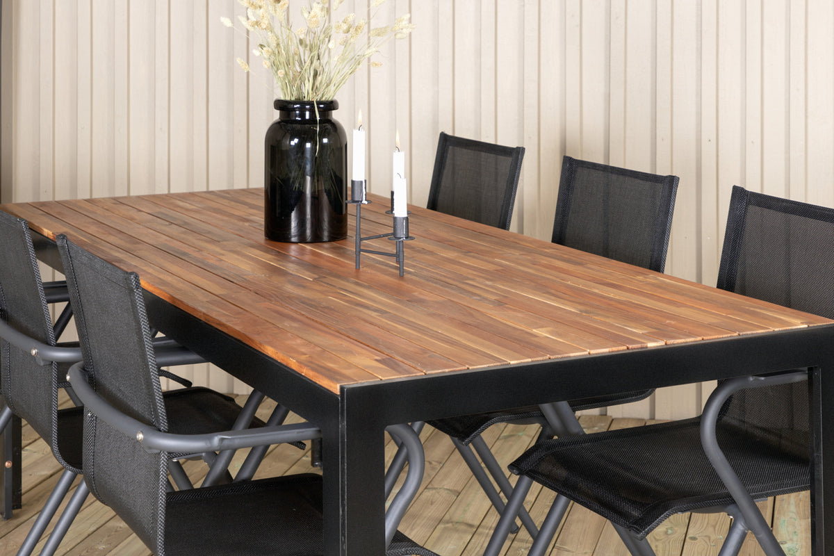 Venture Design Alina & Bois Matstolar 6-pack Svart + Rektangulära Matbord 205 x 90 Natur