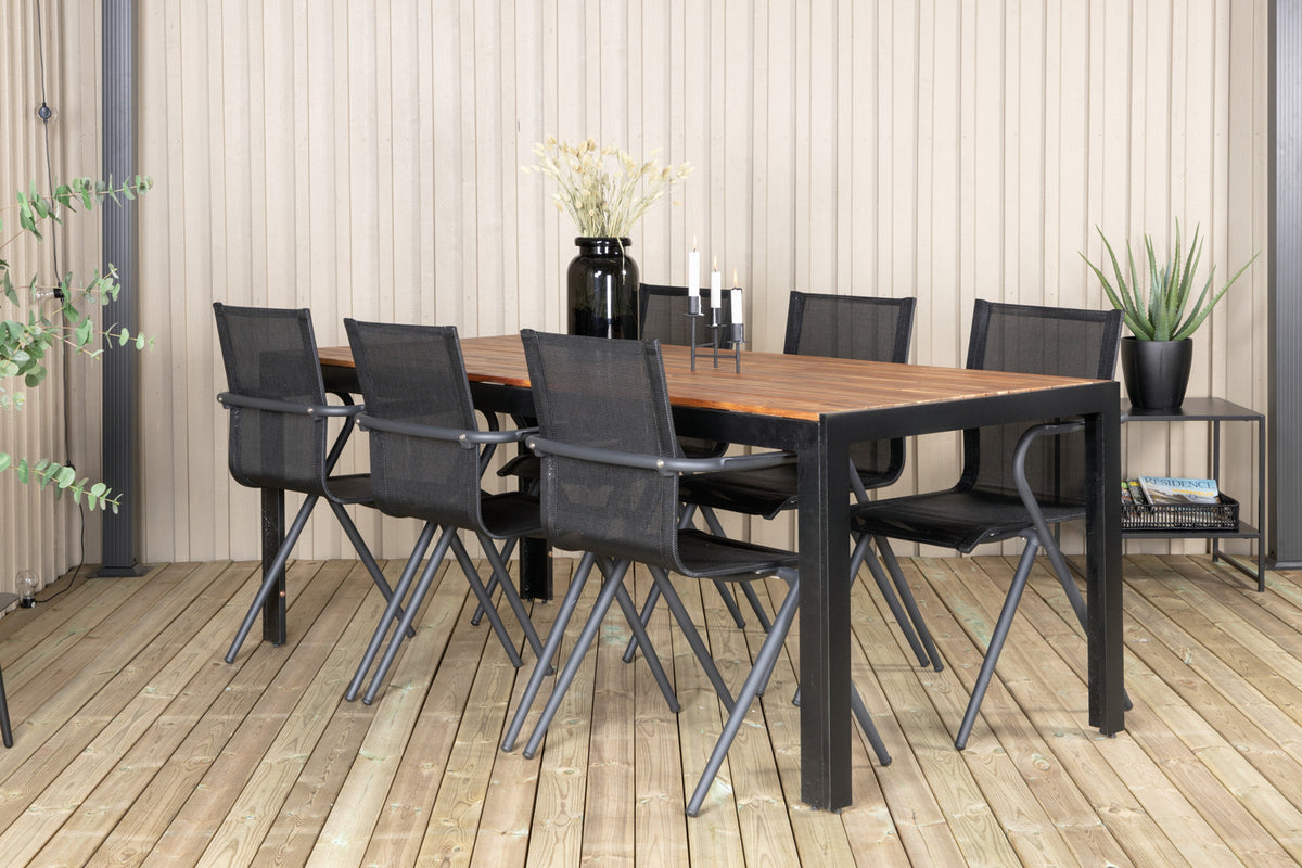 Venture Design Alina & Bois Matstolar 6-pack Svart + Rektangulära Matbord 205 x 90 Natur
