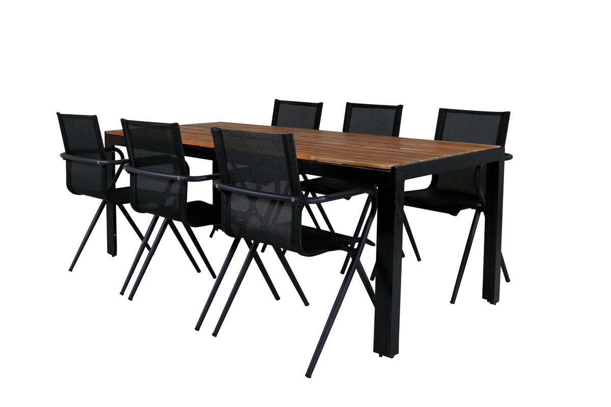 Venture Design Alina & Bois Matstolar 6-pack Svart + Rektangulära Matbord 205 x 90 Natur