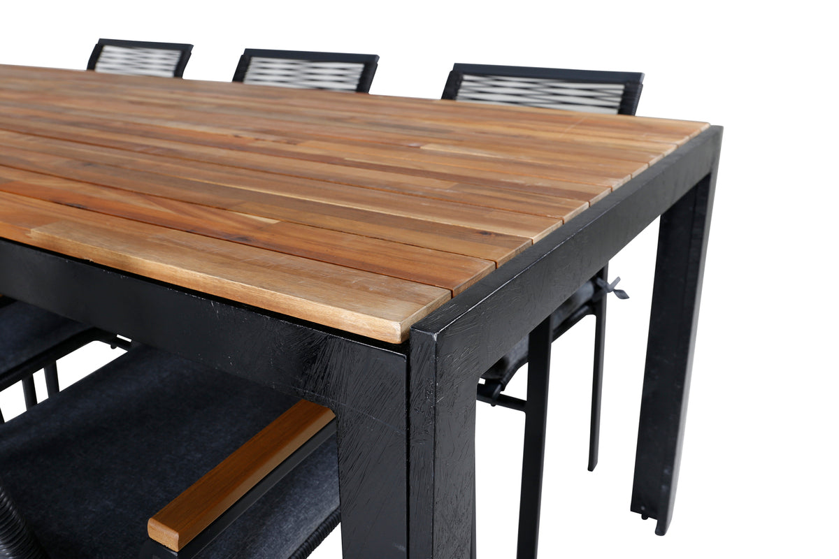 Venture Design Dallas & Bois Matstolar 2-pack Svart + Rektangulära Matbord 205 x 90 Natur