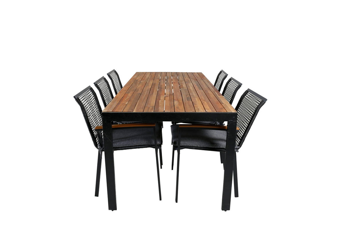 Venture Design Dallas & Bois Matstolar 2-pack Svart + Rektangulära Matbord 205 x 90 Natur