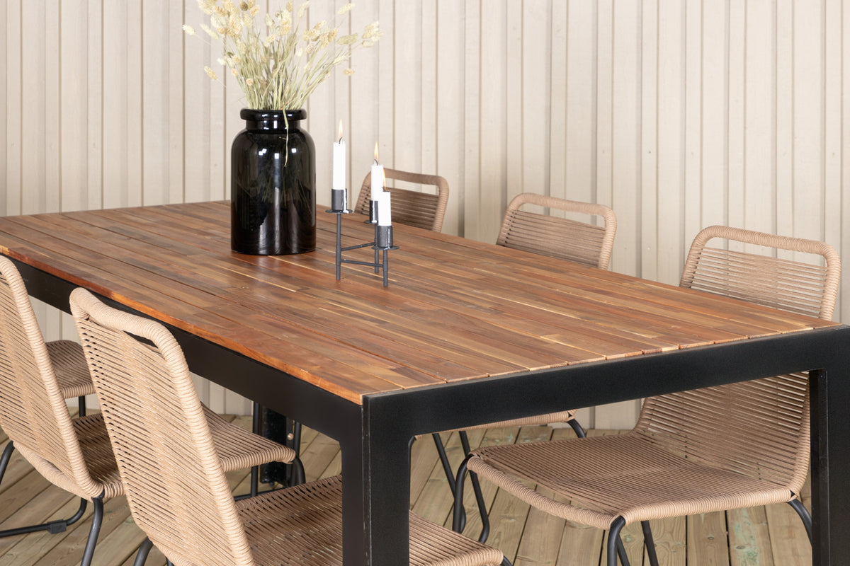 Venture Design Lindos & Bois Matstolar 2-pack Brun + Rektangulära Matbord 205 x 90 Natur