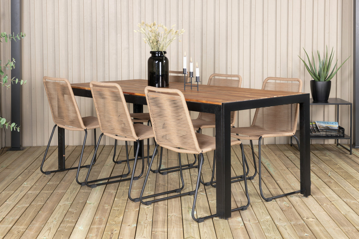 Venture Design Lindos & Bois Matstolar 2-pack Brun + Rektangulära Matbord 205 x 90 Natur
