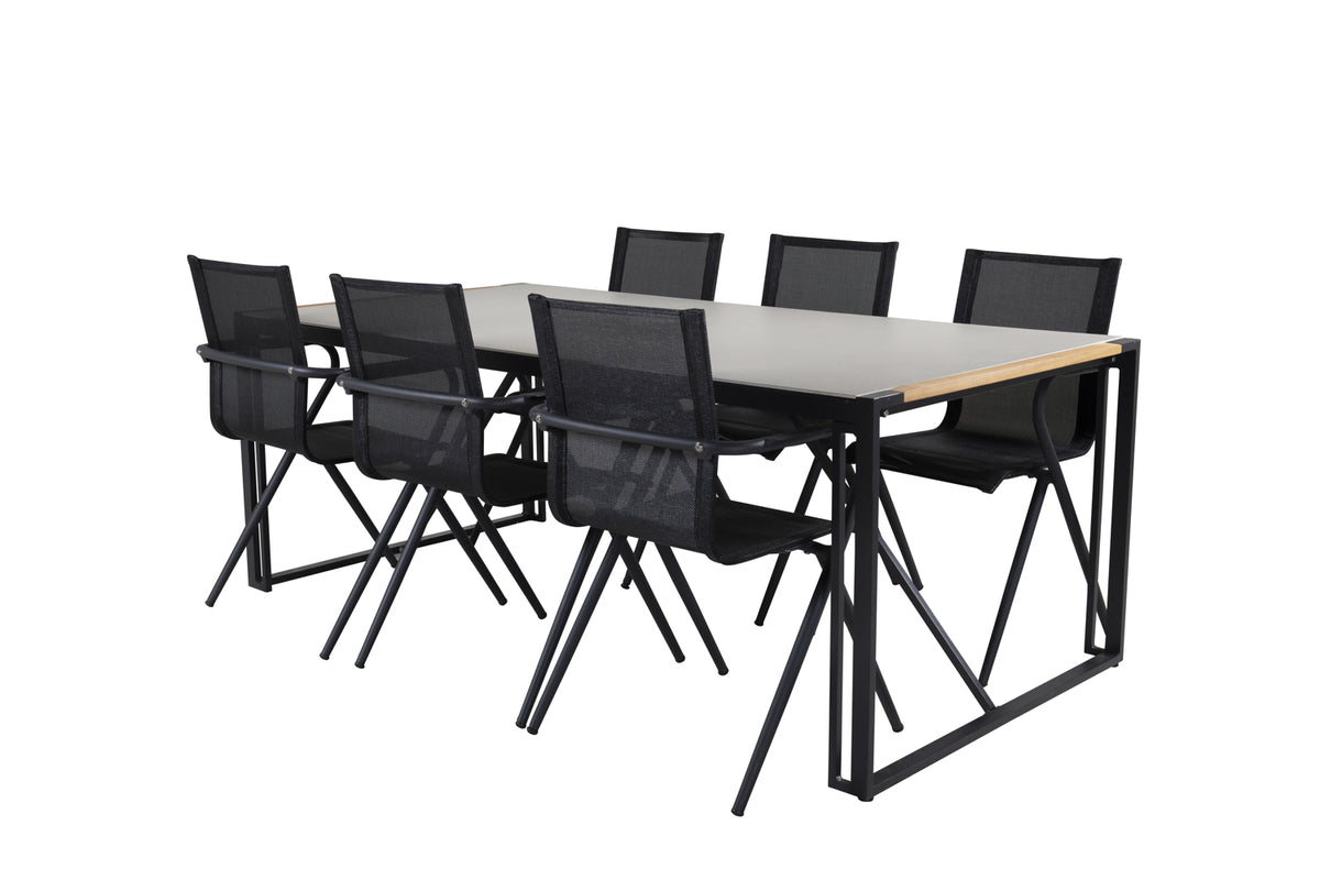 Venture Design Alina & Texas Matstolar Svart + Matbord 200x100
