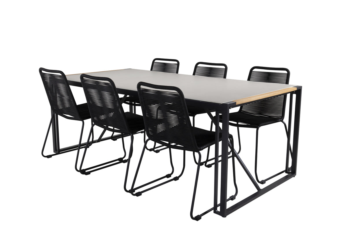 Venture Design Lindos & Texas Matstolar Svart + Matbord 200x100