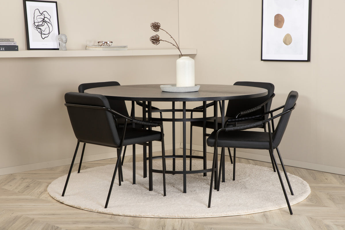 Venture Design Copenhagen & Tvist Matbord ⌀140 + Matstolar Svart
