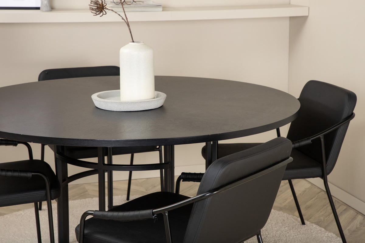 Venture Design Copenhagen & Tvist Matbord ⌀140 + Matstolar Svart