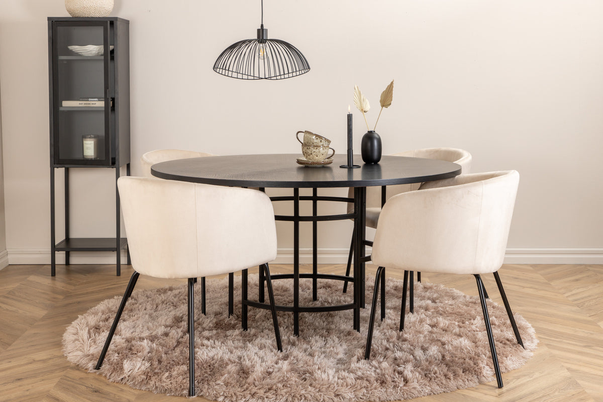 Venture Design Copenhagen & Berit Runda Matbord ⌀140 Svart + Matstolar Beige