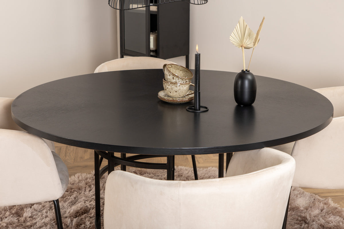 Venture Design Copenhagen & Berit Runda Matbord ⌀140 Svart + Matstolar Beige